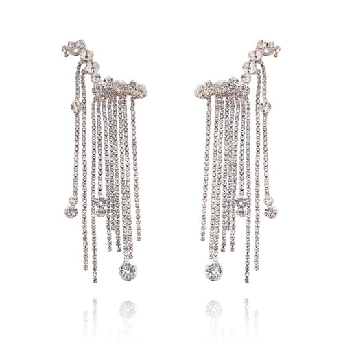 Culturesse Be Spoken 120mm Diamante Climber Drop Earrings - Silver