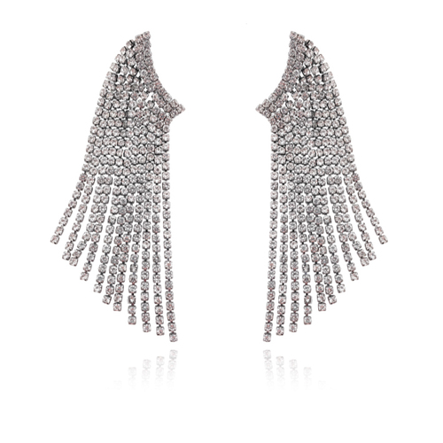 Culturesse Lais Diamante 30cm Tassel Drop Earrings - Silver