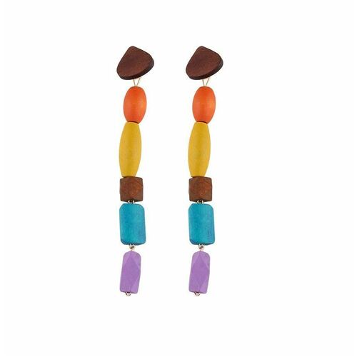 Culturesse Calinn 13cm Wooden Drop Earrings For Pierced Ears - Multicolor 