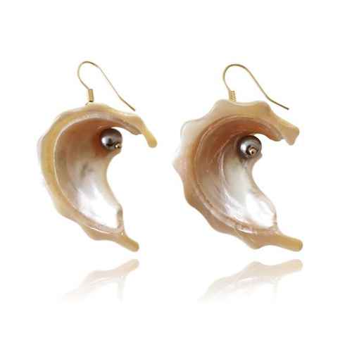 Culturesse Camile Modern 47mm Shell Drop Earrings - Brown