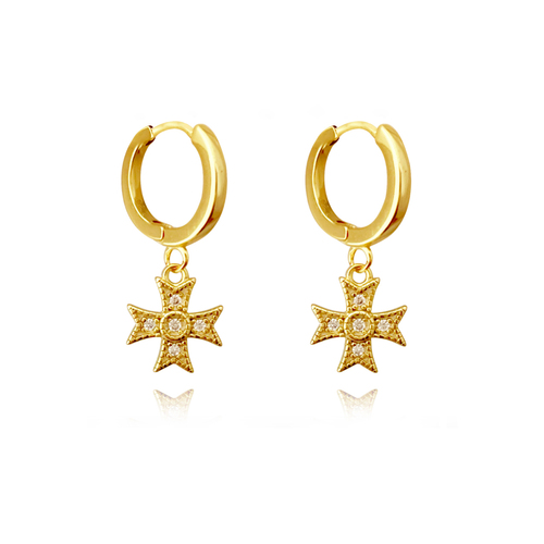 Culturesse Exie 20mm Cross Drop Earrings - Gold Vermeil