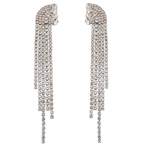 Culturesse Emilio 14cm Crystal Diamante Earrings For Pierced Ears - Silver