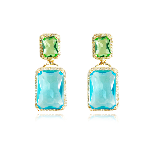 Culturesse Marella 29mm Crystal Drop Earrings - Lime/Aqua