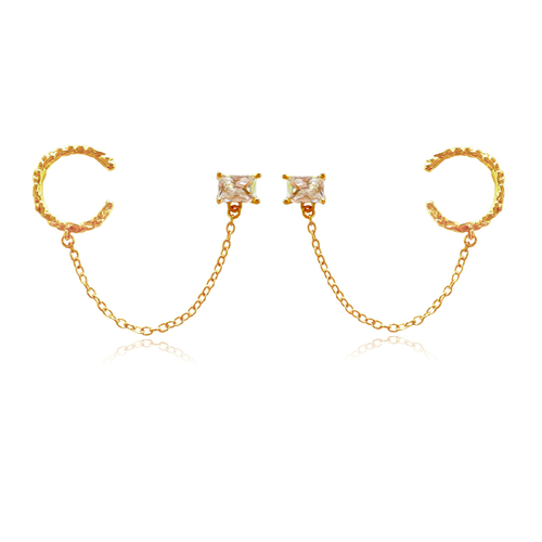 Culturesse Lior 80mm Topaz Chain Cuff/Stud Earrings - Gold Vermeil