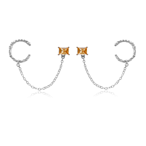 Culturesse Lior 80mm Topaz Chain Cuff Earrings - Silver