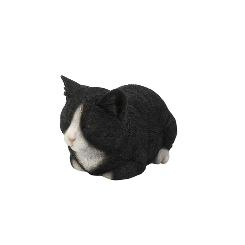 Northcote Pottery 20.5cm Sleeping Cat Black & White Resin Garden Ornament Decor