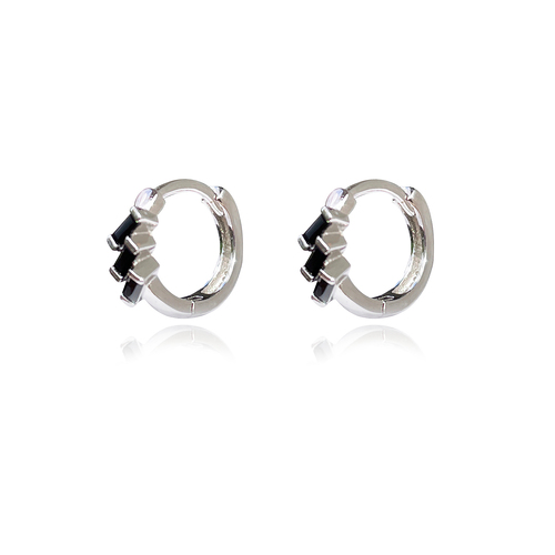 Culturesse Alma Minimalist 13mm Hoop Earrings - Silver/Black