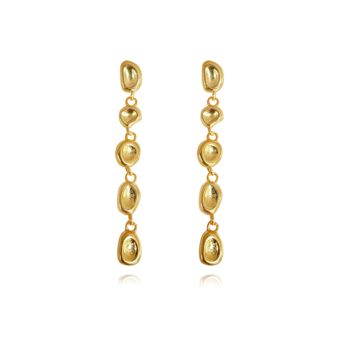 Culturesse Aka Dainty 30mm Sculptural Pebble Drop Earrings - Gold Vermeil