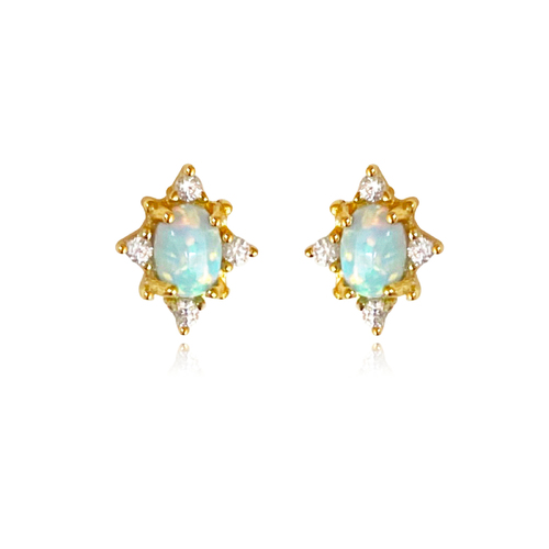 Culturesse Apricia 7mm Dainty Opal Stud Earrings - Gold