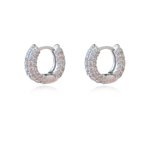 Culturesse Averie 13mm Dainty CZ Embellished Huggie Earrings - Silver