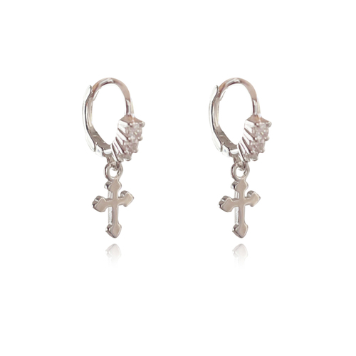 Culturesse Anesha 19mm Dainty Cross Drop Earrings - Silver