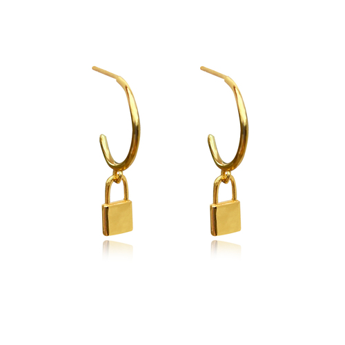 Culturesse Billie 18mm Minimalist Padlock Earrings - Gold