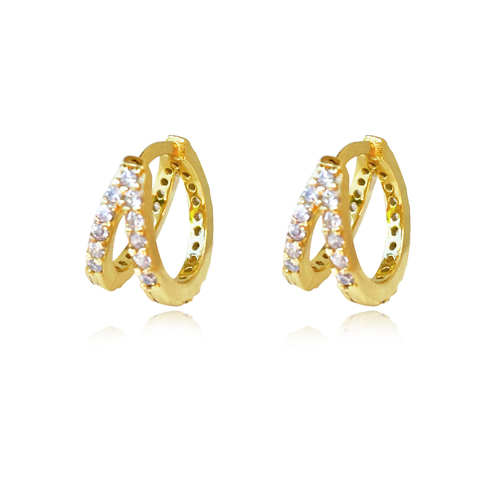 Culturesse Elaina 12mm Dainty CZ Twin Hoop Earrings - Gold/Diamante