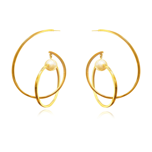 Culturesse Orbit Sculptural 75mm Hoop Statement Earrings - Gold