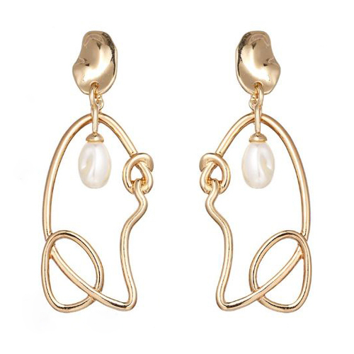 Culturesse Joliette 8cm Line Art Pearl Earrings For Pierced Ears - Gold