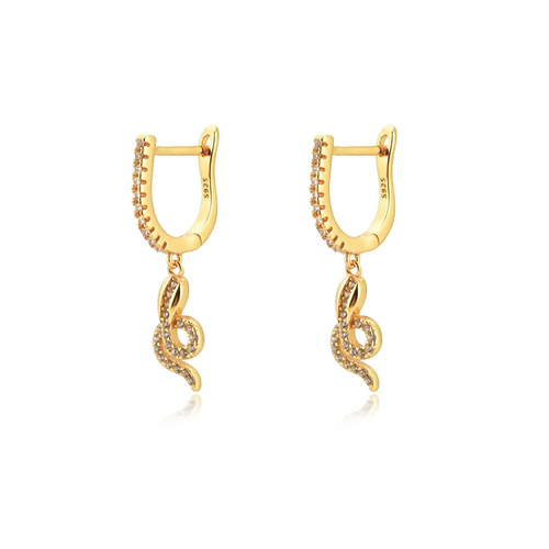 Culturesse Huxley 23mm Fine Diamante Serpent Drop Earrings - Gold