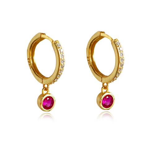 Culturesse Jadie 18mm Dainty Zircon Drop Earrings - Gold/Fuchsia