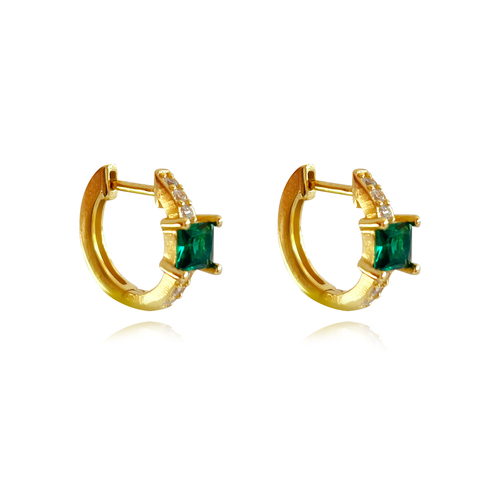 Culturesse Loxi 12mm Dainty Zircon Hoop Earrings - Gold/Emerald Green