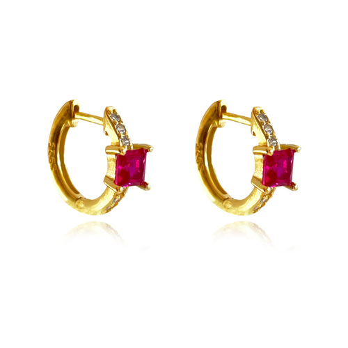 Culturesse Loxi 12mm Dainty Zircon Hoop Earrings - Gold/Fuchsia