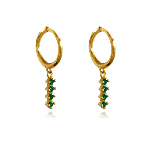 Culturesse Desi 22mm Dainty Zirconia Drop Earrings - Gold/Emerald Green