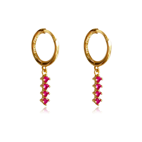 Culturesse Desi 22mm Dainty Zirconia Drop Earrings - Gold/Fuchsia