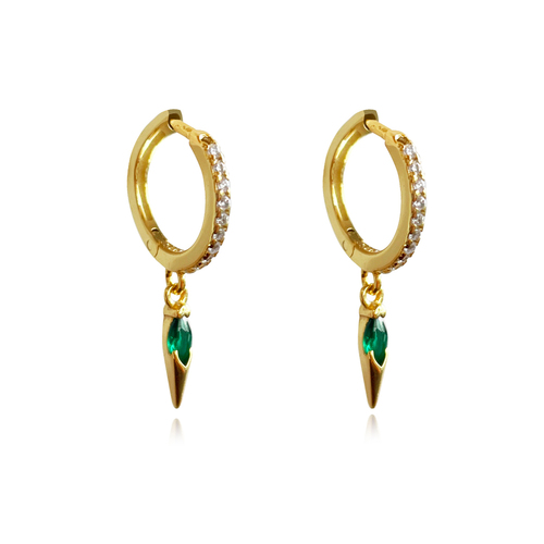 Culturesse Jovie Dainty 22mm Zircon Spike Drop Earrings Gold/Emerald Green