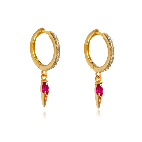 Culturesse Jovie Dainty 22mm Zircon Spike Drop Earrings - Gold/Fuchsia