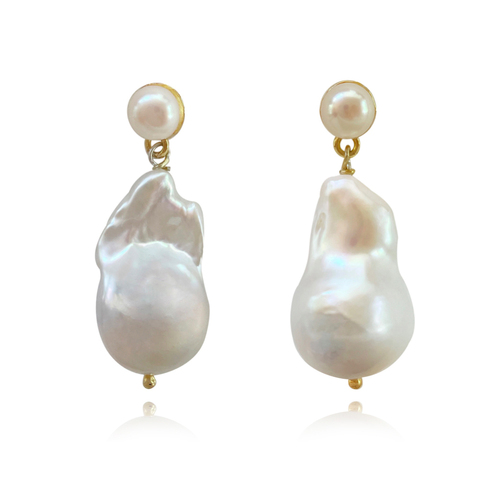 Culturesse Cassandra 35mm Baroque Drop Earrings - Gold/Pearl