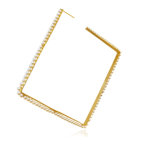 Culturesse Drama Luxury Oversized Single 116mm Pearl Square Earring - Gold