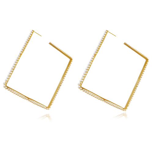 Culturesse Drama Oversized 116mm Pearl Square Earrings - Gold