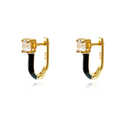 Culturesse Gabriela 11mm Diamante Enamel U Huggie Earrings - Black