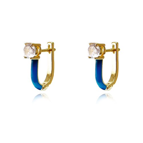 Culturesse Gabriela 11mm Diamante Enamel U Huggie Earrings - Blue