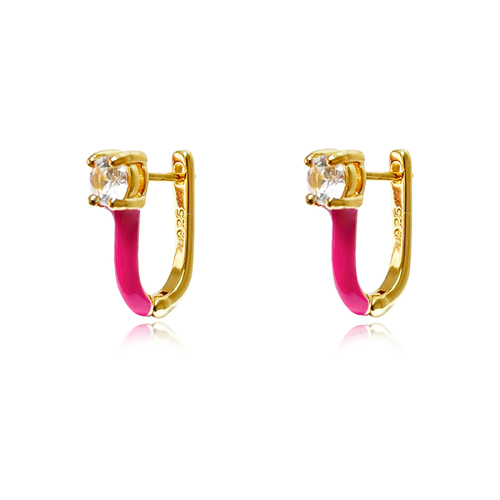 Culturesse Gabriela 11mm Diamante Enamel U Huggie Earrings - Fuchsia