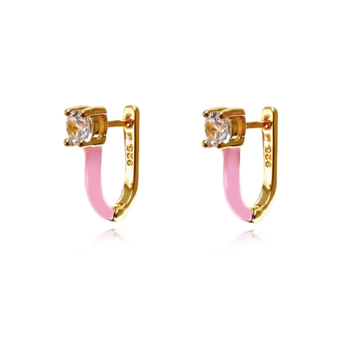 Culturesse Gabriela 11mm Diamante Enamel U Huggie Earrings - Pink