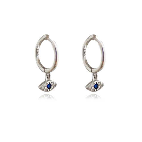 Culturesse Katia 12mm Dainty Evil Eye Drop Earrings - Silver