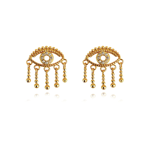 Culturesse Harmonie Splendid 14mm Evil Eye Earrings For Pierced Ears - Gold