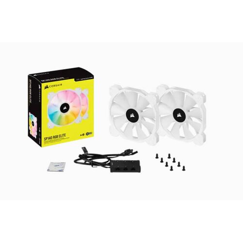 2PK Corsair iCUE SP140 RGB ELITE 140mm RGB Fan w/AirGuide for PC Case - White