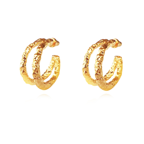 Culturesse Dejouer 24K Sculptured 29mm Twin Hoop Earrings - Gold