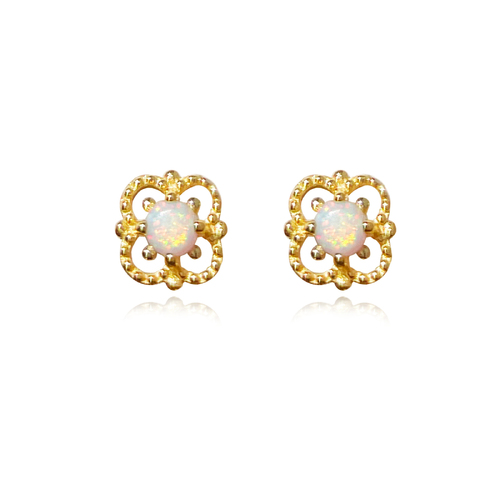 Culturesse Aeliana 6mm Dainty Opal Stud Earrings - Gold