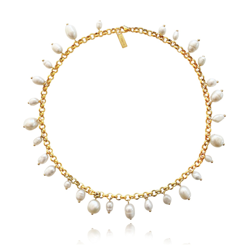 Culturesse Zoya Full Pearl 40cm Chain Necklace/Choker - White/Gold