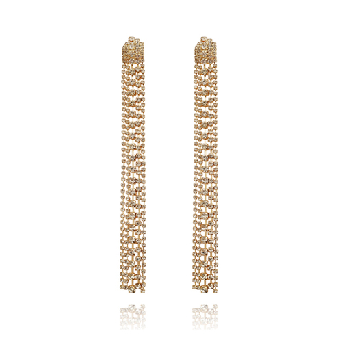 Culturesse Elizabeth 17cm Diamante Tassel Earrings For Pierced Ears - Gold 