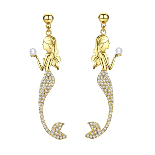 Culturesse The Golden 50mm Mermaid Drop Earrings - Gold