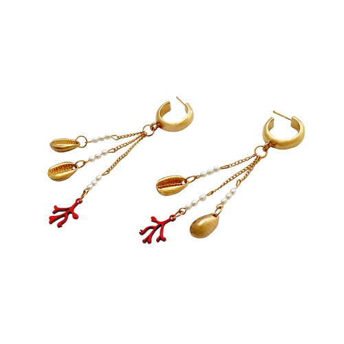 Culturesse Lyla 95mm Shell & Coral Earrings - Gold