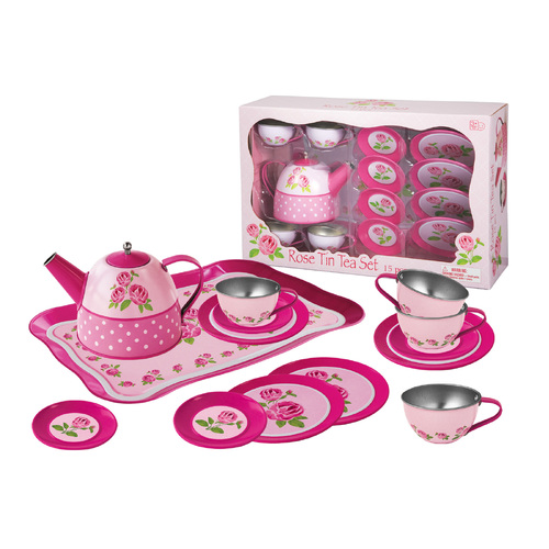 Kaper Kidz Rose Tin Tea Set 15Pcs