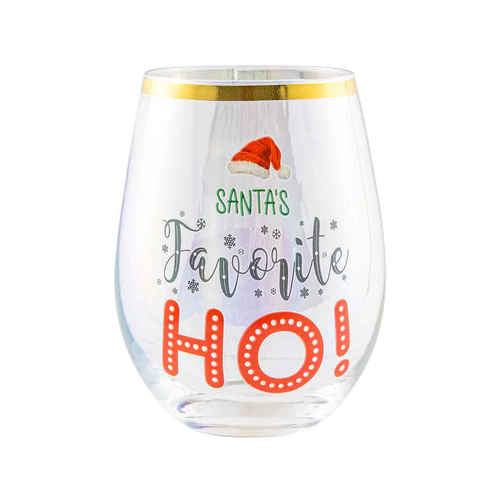 Novelty Christmas Santas Favourite Ho 600ml Stemless Wine Glass