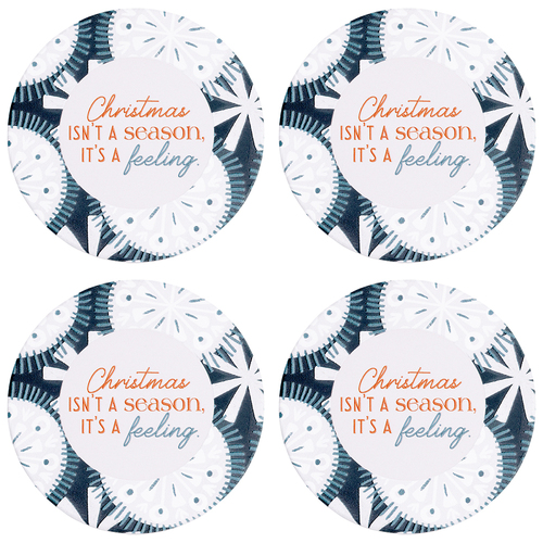 4PK Splosh Christmas Feeling Ceramic/Cork Coaster Round 10.5cm Green