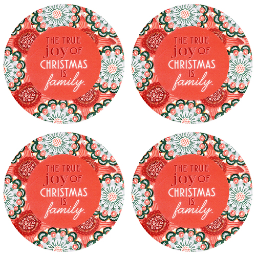 4PK Splosh Christmas Family Ceramic/Cork Coaster Round 10.5cm Red/Green