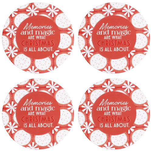 4PK Splosh Christmas Memories Ceramic/Cork Coaster Round 10.5cm Red