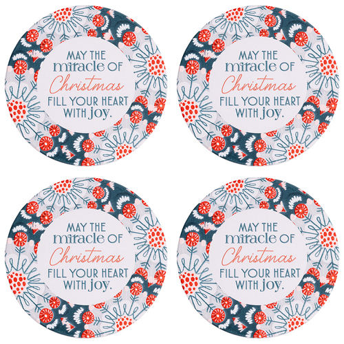 4PK Splosh Christmas Joy Ceramic/Cork Coaster Round 10.5cm Green