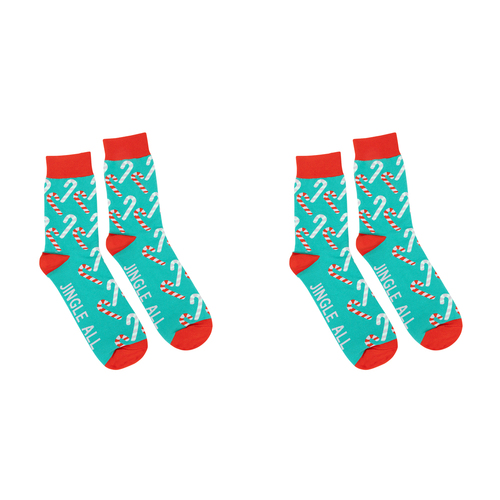 2PK Splosh Christmas Candy Canes Fashion Printed Crew Socks One Size